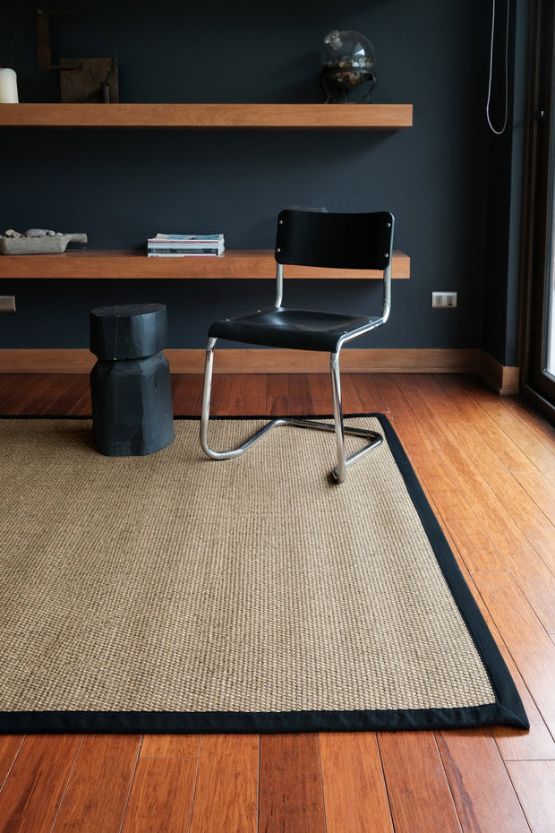Alfombra Sisal Natural KF731 Borde de Tela Negro