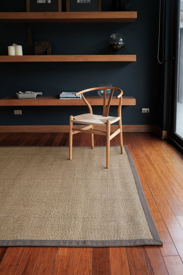 Alfombra Sisal Natural KF731 Borde de Tela Café Oscuro