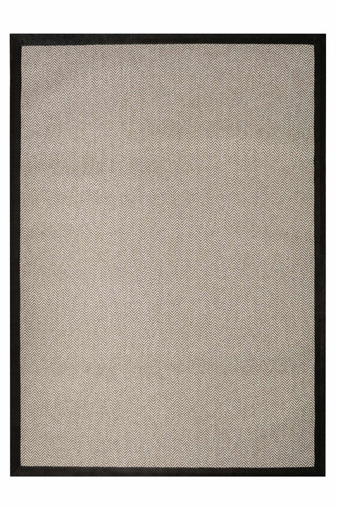 Alfombra Sisal Sintetico Espiga Ivory Borde Tela Negro