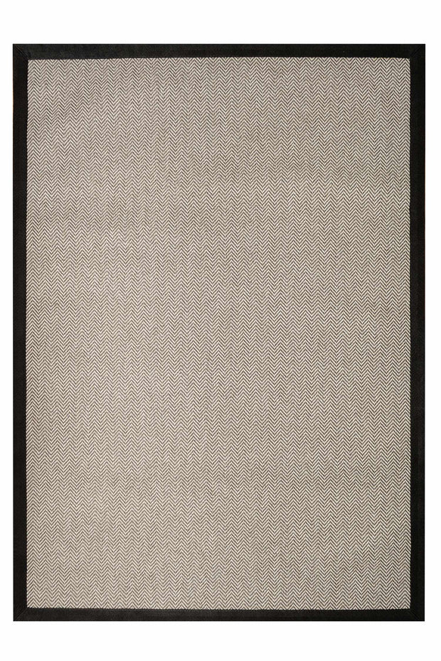 Alfombra Sisal Sintetico Espiga Ivory Borde Tela Negro