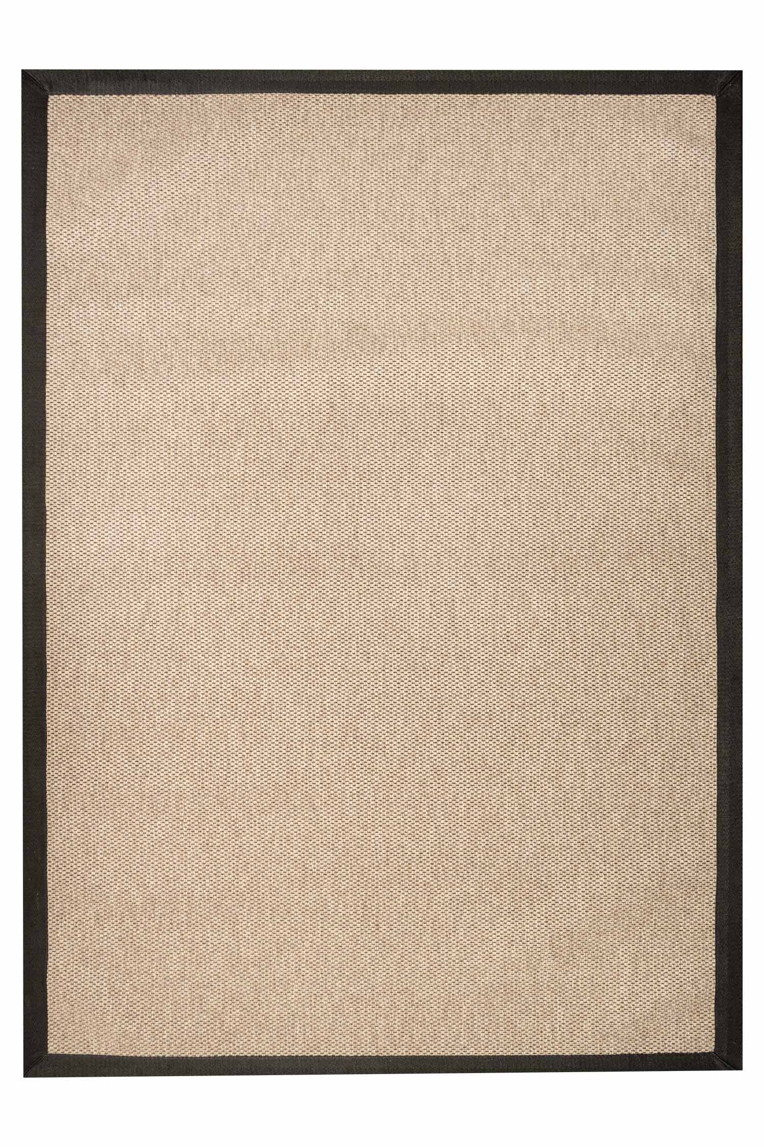 Alfombra Sisal Sintetico Natura Beige Borde Tela Negro
