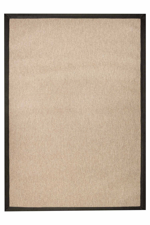 Alfombra Sisal Sintetico Natura Beige Borde Tela Negro